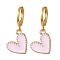 Heart Alloy Enamel Dangle Earrings, Brass Leverback Earrings for Women, Golden, 27x13mm