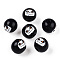 Halloween Theme Wood European Beads, Printed Large Hole Beads, Round, Black, Pumpkin, 15.5~16.5mm, Hole: 3.5~4.5mm