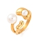 Ion Plating(IP) 304 Stainless Steel Open Cuff Finger Rings for Women, with Round Plastic Imitation Pearl, Golden, US Size 7(17.3mm)