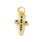 Brass Micro Pave Cubic Zirconia Charms, Real 18K Gold Plated, Cross Charms, Colorful, 14x7.5x1.5mm, Hole: 3mm