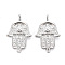 Brass Micro Pave Clear Cubic Zirconia Pendants, Nickel Free, Textured, Hamsa Hand/Hand of Miriam, Real Platinum Plated, 23x14.5x1.5mm, Hole: 2mm