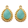 Natural Amazonite 304 Stainless Steel Teardrop Charms G-D075-01G-03-1