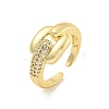 Rack Plated Brass Micro Pave Cubic Zirconia Rectangle Open Cuff Rings for Women RJEW-Z039-13G-1