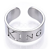 304 Stainless Steel Word King Open Cuff Ring for Women RJEW-T027-09P-3