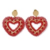 Woven Glass Beaded Heart Dangle Stud Earrings EJEW-A105-09G-1