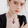 FIBLOOM 6Pcs 6 Colors Glass Oval Pendant Necklaces Set with Black Alloy Chains NJEW-FI0001-46-5