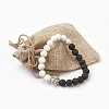 Natural Lava Rock Beads and Natural Howlite Beads Stretch Bracelets BJEW-JB03851-01-3