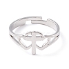 Double Heart with Cross 304 Stainless Steel Adjustable Ring for Women RJEW-B035-06P-2