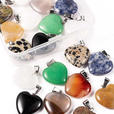 20Pcs 10 Style Heart Natural Gemstone Pendants G-LS0002-16-1