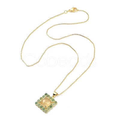 Natural Yellow Agate & Green Aventurine Rectangle Pendant Necklace NJEW-B089-01G-01-1