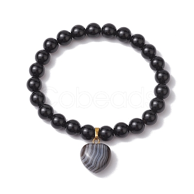 2pcs 2 Styles 6mm Round & Chip Natural Black Agate Beaded Stretch Bracelet Sets BJEW-TA00517-04-1