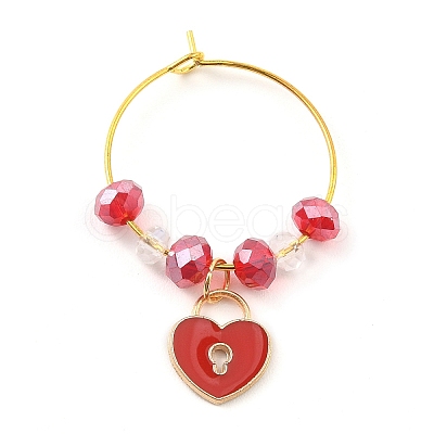 Valentine's Day Theme Heart Alloy Enamel Wine Glass Charms AJEW-JO00195-1