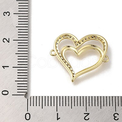 Rack Plating Brass Micro Pave Clear Cubic Zirconia Double Heart Links Connector Charms KK-K373-11B-G-1