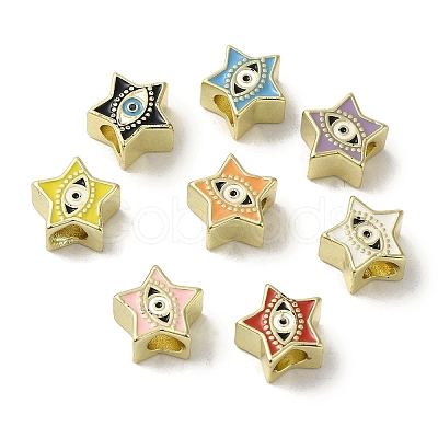 Brass Enamel European Beads KK-R162-060G-1