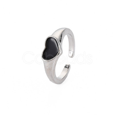 Enamel Heart Open Cuff Ring RJEW-S038-215-1