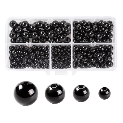 340Pcs 4 Sizes Synthetic Black Stone Beads Strands G-LS0001-10-1