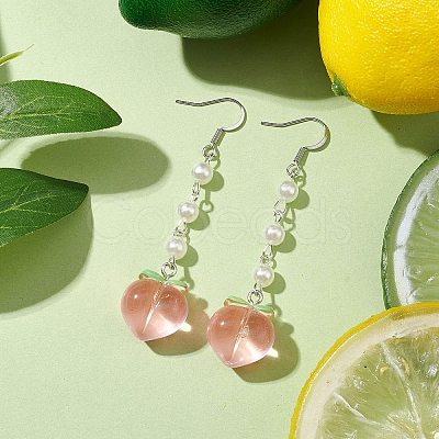 ABS Plastic Imitation Pearl Beads & Resin Peach Dangle Earrings EJEW-JE05834-1