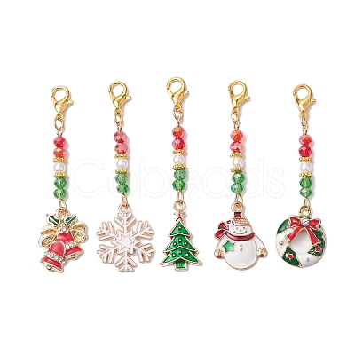 5Pcs 5 Styles Christmas Alloy Enamel Pandant Decorations HJEW-JM01948-1