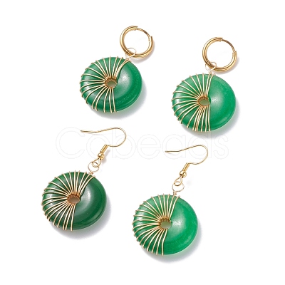 Donut Natural Malaysia Jade Dangle Hoop Earrings EJEW-JE04746-1