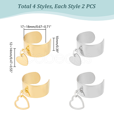 8Pcs 4 Style 304 Stainless Steel Open Cuff Finger Rings RJEW-UN00003-1