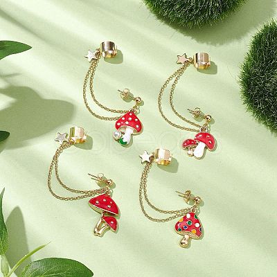 Mushroom Alloy Enamel Stud Earrings EJEW-JE05825-1