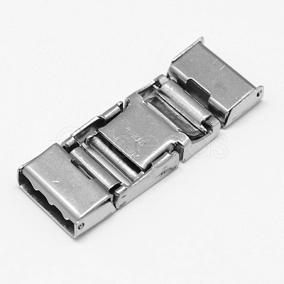 Tarnish Resistant Rectangle 201 Stainless Steel Watch Band Clasps STAS-F067-15-1