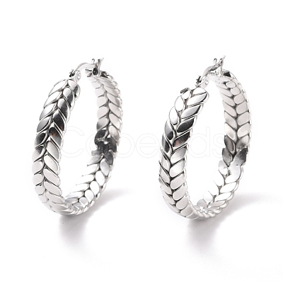 Tarnish Resistant 201 Stainless Steel Leaf Wrap Hoop Earrings with 304 Stainless Steel Pin for Women EJEW-F280-26B-P-1