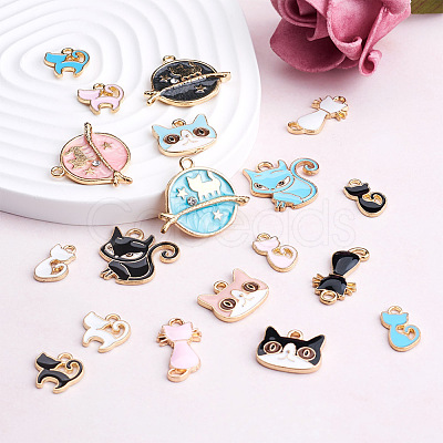 Kissitty 44Pcs 22 Styles Light Gold Plated Alloy Kitten Pendants ENAM-KS0001-03-1