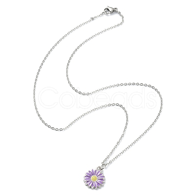 Alloy Enamel Sunflower Pendant Necklace with 304 Stainless Steel Chains NJEW-JN04412-02-1