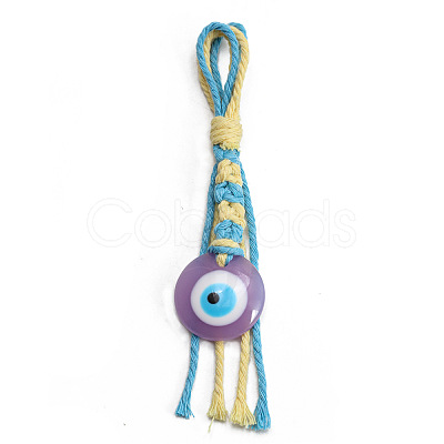 Flat Round with Evil Eye Resin Pendant Decorations EVIL-PW0002-12D-09-1