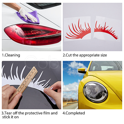 SUPERFINDINGS 4 Pairs 4 Colors PET Eyelash Car Stickers STIC-FH0001-02-1