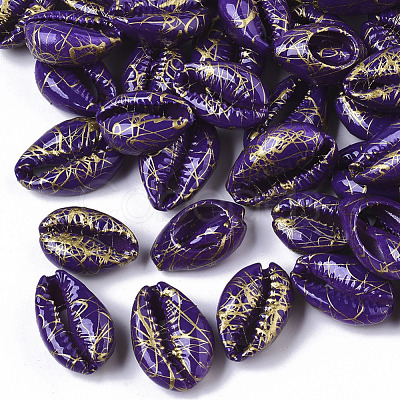 Spray Painted Natural Cowrie Shell Beads X-SSHEL-R047-03-A05-1