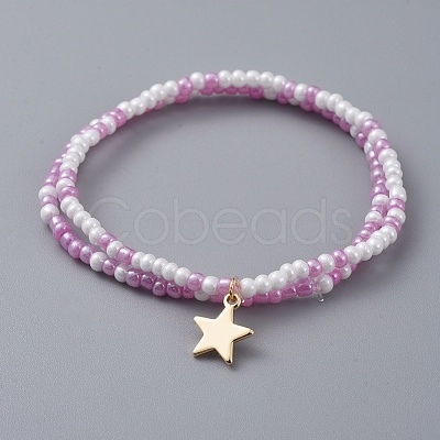 Glass Seed Beaded Kids Stretch Bracelets BJEW-JB04825-1