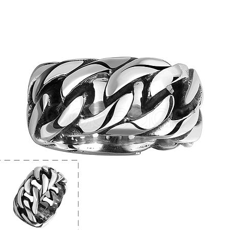 Punk Rock Style Unisex 316L Surgical Stainless Steel Curb Chain Hollow Wide Band Rings RJEW-BB06712-11-1