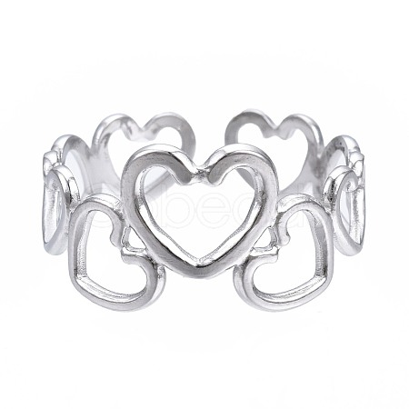 304 Stainless Steel Heart Open Cuff Ring RJEW-T023-57P-1