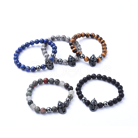 Natural Gemstone Stretch Beaded Bracelets BJEW-JB05174-1