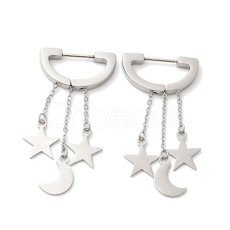 304 Stainless Steel Star & Moon Dangle Hoop Earrings EJEW-E286-11P-1