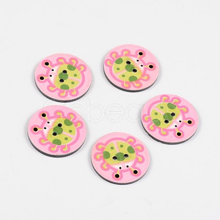 2-Hole Flat Round with Ladybird Pattern Acrylic Buttons BUTT-F055-06B-1
