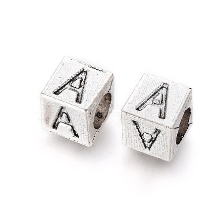 Antique Silver Plated Initial Letter Alloy European Beads X-TIBEB-Q054-32AS-NR-1