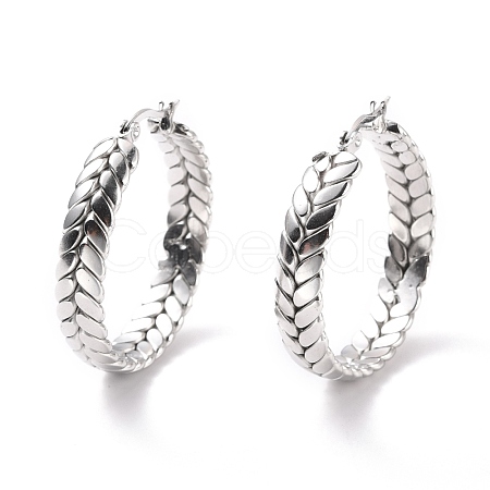 Tarnish Resistant 201 Stainless Steel Leaf Wrap Hoop Earrings with 304 Stainless Steel Pin for Women EJEW-F280-26B-P-1