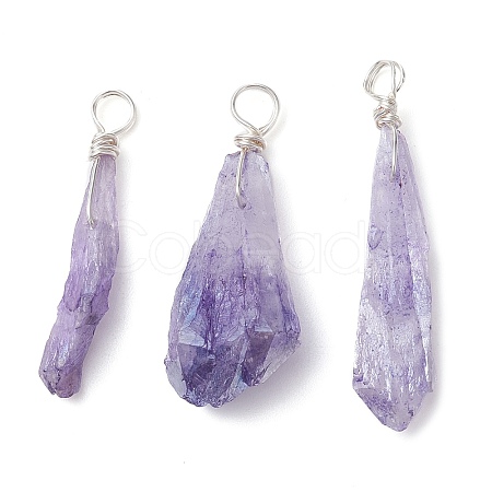Electroplated Natural Quartz Crystal Dyed Pendants PALLOY-JF02324-03-1