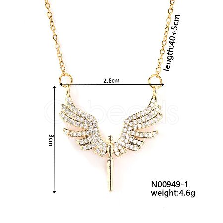 Sweet Wing Angel Brass Crystal Rhinestone Pendant Necklaces for Women RU5786-1