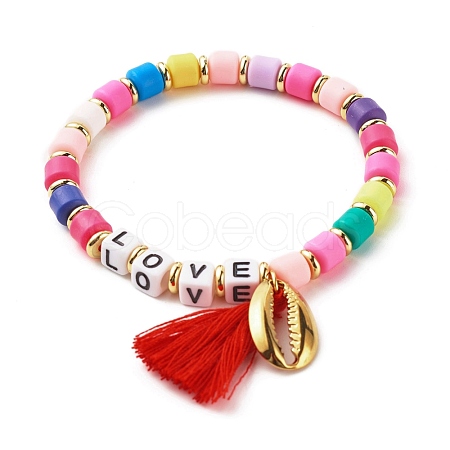 Word Love Beads Stretch Bracelet for Girl Women BJEW-JB07208-01-1