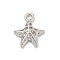 Starfish Rack Plating Brass Micro Pave Clear Cubic Zirconia Charms, Long-Lasting Plated, Cadmium Free & Lead Free, Platinum, 10.5x8.5x2mm, Hole: 1.2mm