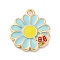 Alloy Enamel Pendants, Golden, Daisy with Ladybird Charm, Cyan, 18.5x16x3mm, Hole: 1.6mm, 10pcs/set