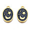 Alloy Pendants, with Enamel, Cadmium Free & Lead Free, Light Gold, Oval with Moon & Star, Prussian Blue, 25x16x3mm, Hole: 1.6mm