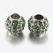 Alloy Rhinestone European Beads, Large Hole Beads, Rondelle, Platinum, Lawn Green, 10.5x9.5mm, Hole: 5mm