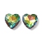 Brass Glass Cabochons, Heart, Faceted, Colorful, 27x27x11~11.5mm