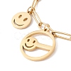 Vacuum Plating Flat Round with Word Keep Smile Charm Necklace with 304 Stainless Steel Paperclip Chains for Women STAS-P304-07G-3