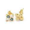 Flower with Evil Eye Real 18K Gold Plated Brass Stud Earrings EJEW-L269-101G-01-2